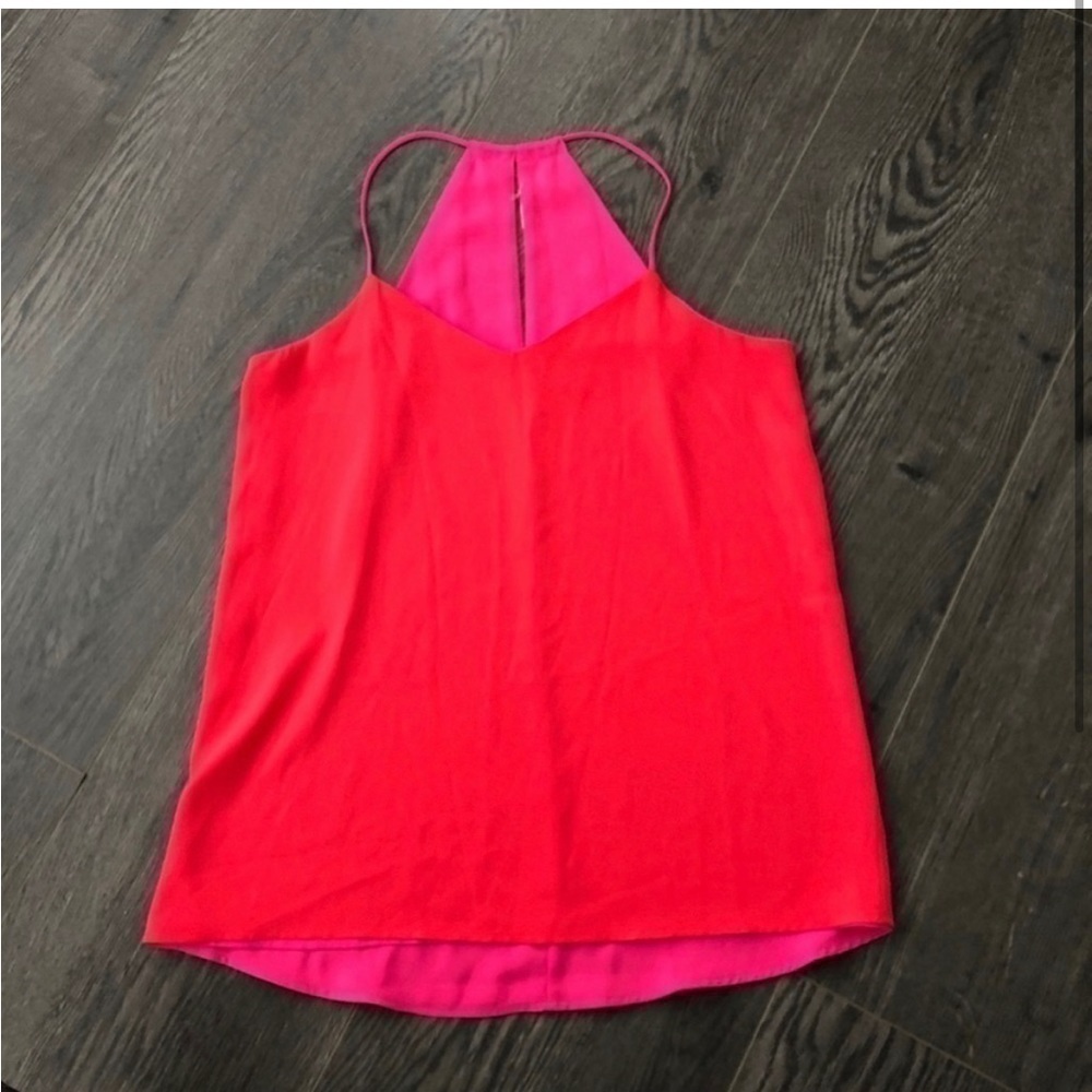🖤 TWO CUTE!  Irreversible satin top in hot pink and red- beautiful color…